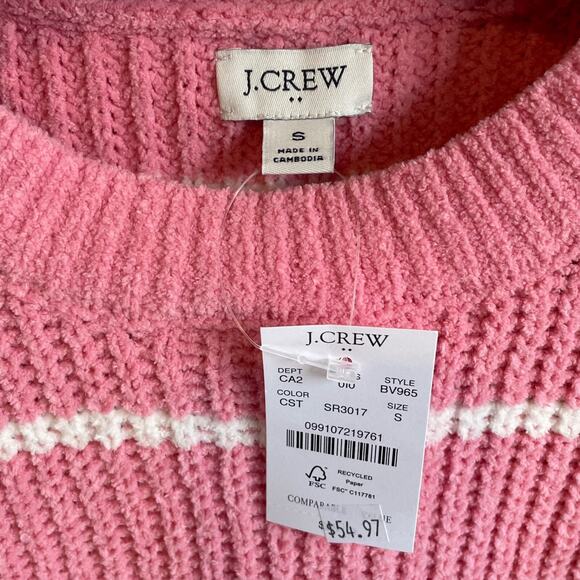J.Crew Striped Crewneck Sweater Pink White Knit Pullover Top‎ Womens Size S - Picture 3 of 6